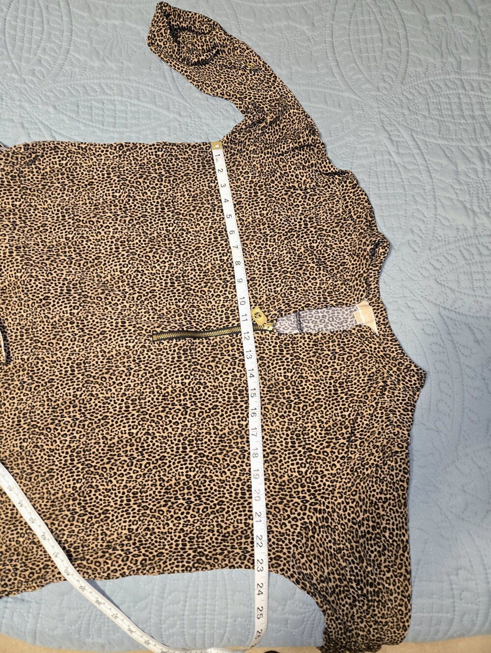 Michael Kors Women's XL Leopard Print 1/2 Zip Blouse - Dark Camel - Picture 7 of 10